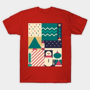 The Shapes of Christmas Collage of Holiday Colors and Characters T-Shirt